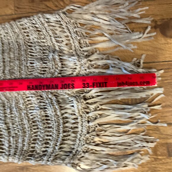 Rue 21 Crochet Open Weave Fringe Cardigan 3/4 sleeve Size Small Tan Beach Cover - Picture 7 of 10